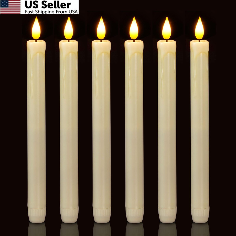 Homemory 6 Pack Flameless Taper Candles, No Remote, of 6, Ivory 6
