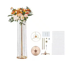 Skyshalo 4-Pieces 35.43″ Tall Crystal Wedding Flowers Stand Centerpieces Vases