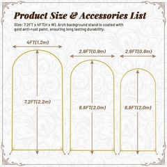 Wedding Arch Backdrop Stand 7.2FT, 6.6FT, 6FT Golden Metal Arch Fit Wedding co