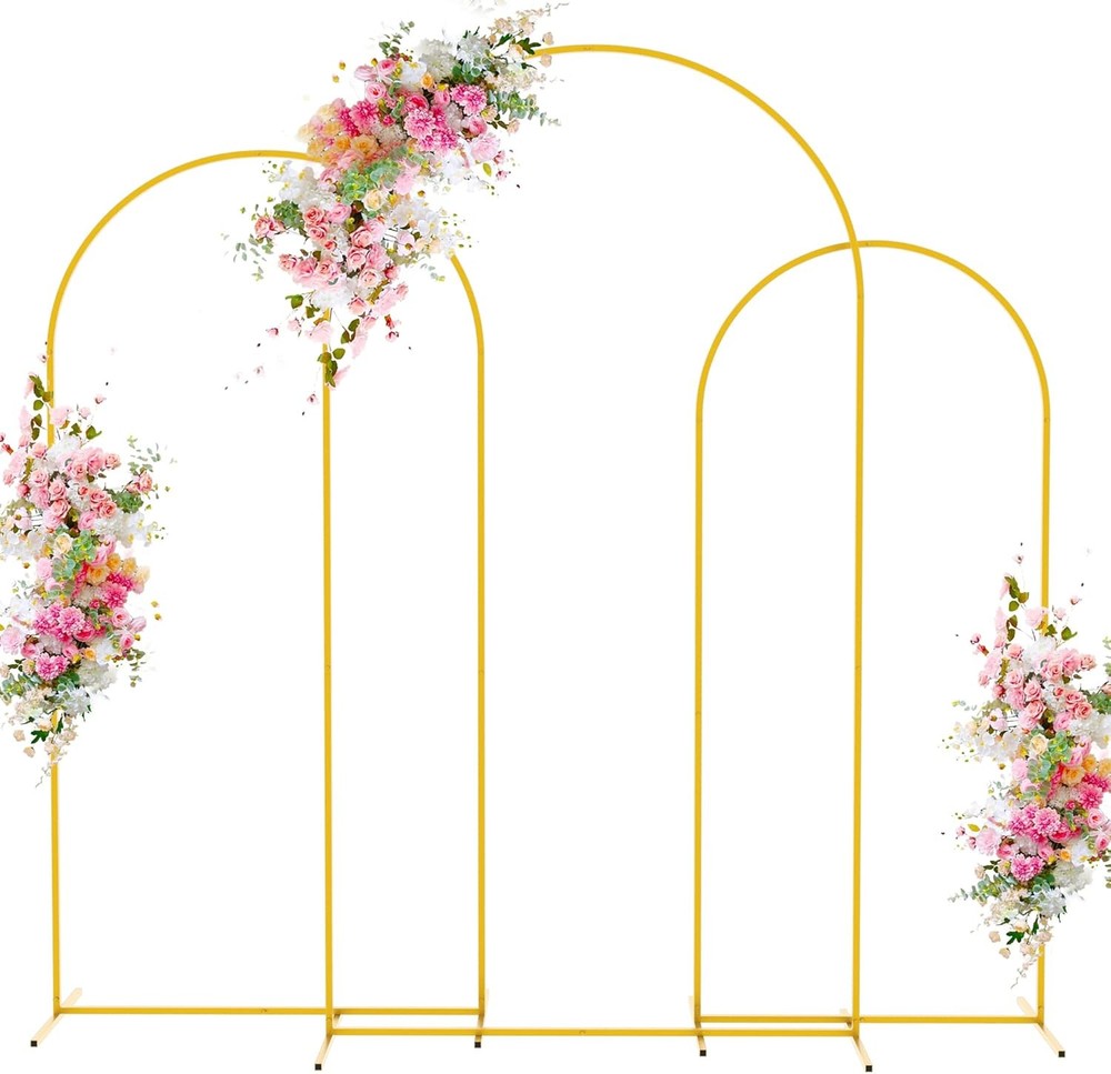 3 Gold Wedding Arch Stands – 7.2FT, 6.6FT, 6FT Backdrops for Ceremony Decor