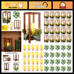 60 Pcs Wooden Wedding Lantern Centerpiece Set – Candle Holders, LED Candles & Eu