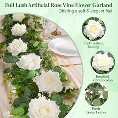 13 FT Artificial Flower Garlands Real Touch Fake Floral Silk Rose 2Pcs White