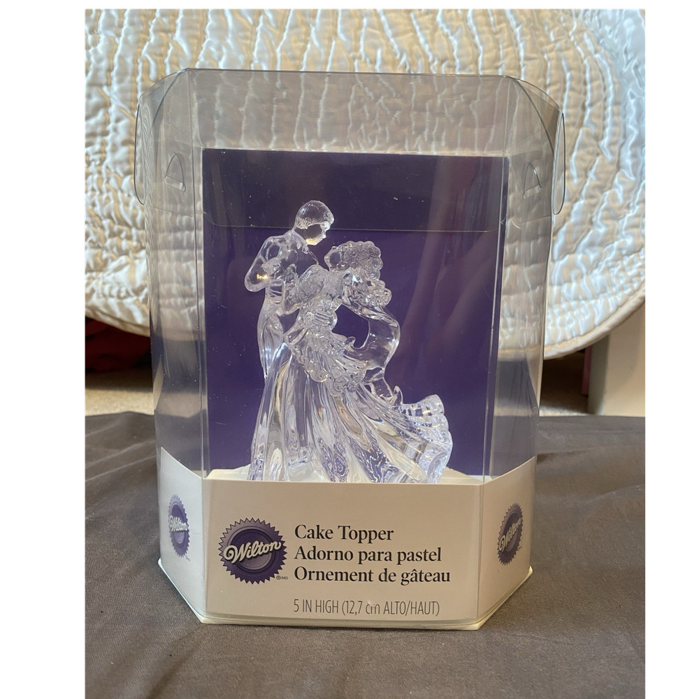 Wilton Clear Plastic Wedding Cake Topper Figurine Bride & Groom 5 in