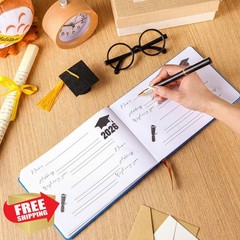 Frienda 2026 Graduation Guest Book Blue Leather Signature Pen