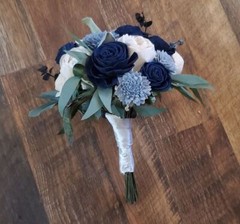 24PC Wedding Decor Package Dusty Blue Navy Sola Wood Flowers Centerpieces Cake