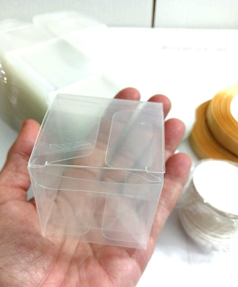 Clear Cube Party Favor Boxes. 60 piece box, tie, + tag. Birthday, wedding, baby