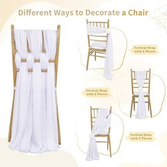 24-Pack White Wedding Chair Sashes Tulle Sheer 8ft Long 10in Wide Party Banquet