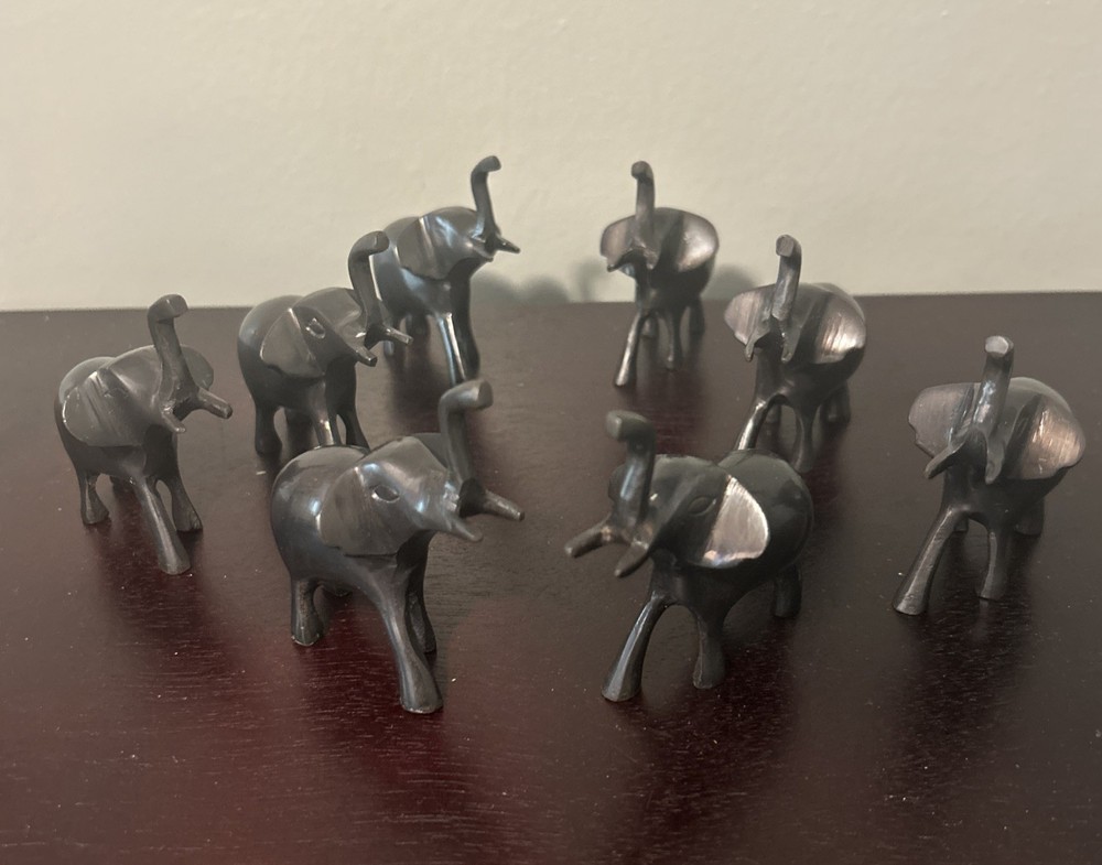Pottery Barn Place Card Holders Bronze Metal Elephant Trunk Up 3×3” Set Of 8