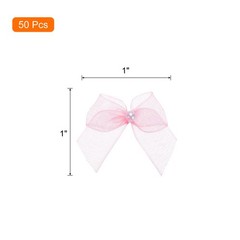 50Pcs Mini Light Pink Ribbon Bow with Pearl 1″ Ribbon Flowers Applique