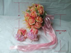 Wedding Bouquets 3pc package Bridal Bouquet SILK flowers Pink Roses Hand Made