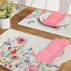 Seliem Spring Anemone Flower Placemats Set of 4, 12»X18»,