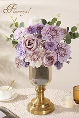 Artificial Flowers Combo Flowers Mix Silk Flowers Dahlia Roses with Purple