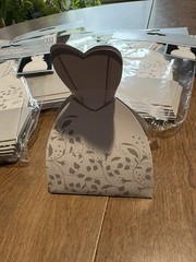 Wedding Engagement Favor Boxes Bridal Dress Silver & White 7 Packs of 10 NIB