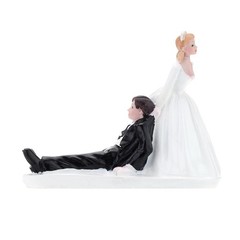 Funny Black and White Bride Dragging Groom Wedding Cake Topper Figurine