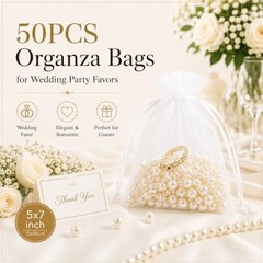 50 Pack Organza Bags 5 x 7 in Small Mesh Gift Bags 1 count (Pack of 50) White