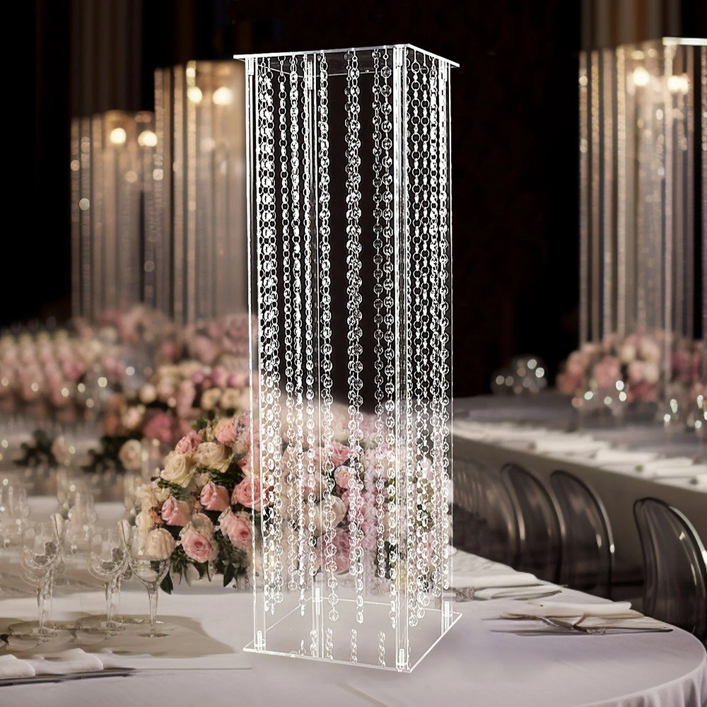 32″ CLEAR Acrylic Centerpiece STAND Hanging Crystal Beads Party Home Decorations