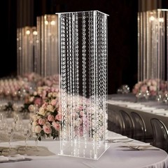 32″ CLEAR Acrylic Centerpiece STAND Hanging Crystal Beads Party Home Decorations