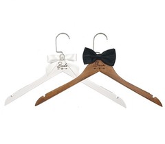 2 Pcs Bride Hanger for Wedding Dress Wooden Groom Suit and Gown Non-Slip Hang…