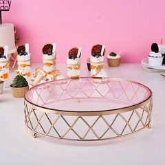 14″ Gold Clear Round Metal Glass Geometric Cake Stand Wedding Party Decorations