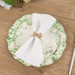 25 WHITE GREEN Floral Greenery Dessert Paper Plates with Scalloped Edge