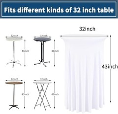 2 Packs Round Cocktail Table Skirt 32″x 43″ Spandex 2 Pack-32″x 43″ White