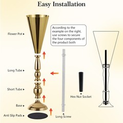 4/6/10x Gold Vase Metal Wedding Tabletop Centerpiece for Artificial Flower Decor