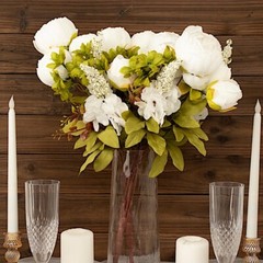 WHITE 2 Bouquets 19″ Silk Peony FLOWERS Artificial Floral Bushes Party Events