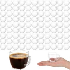 2oz Mini Disposable Tea Cups with Handle – 100 Pack – Clear Disposable Espresso
