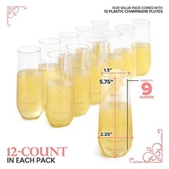 Plastic Champagne Flutes Disposable, Unbreakable Stemless Mimosa Glasses Bulk