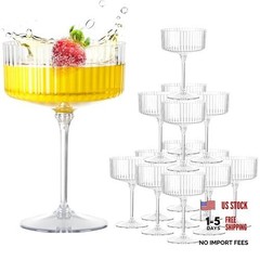 LIYH 20 Pcs Plastic Champagne Glasses 10 Oz Clear Vertical Stripe Pattern