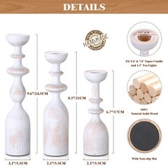 HOWSILAY Wood Candle Holder Candlestick Holders for Table Medium, White