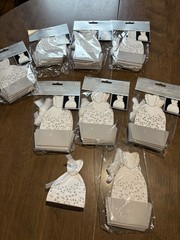 Wedding Engagement Favor Boxes Bridal Dress Silver & White 7 Packs of 10 NIB