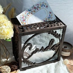 New CalmHome Dark Brown Wedding Card Box Rustic Window Gift Holder Reception