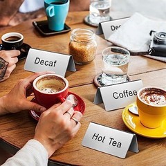 Hicarer 5 Pcs Stainless Steel Table Tent Sign Coffee Signs Tea Beverage Table X