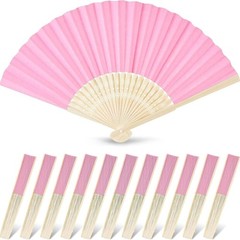 JOHOUSE 12 Pcs Foldable Hand Fan, 8.3 Inch Pink Paper Fans for Medium,