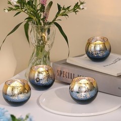 Navy Votive Candle Holders Set of 12, Round Round–2″W x 2″H Navy Blue+gold