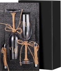 4 Pcs Wedding Cake Knife and Champagne Flutes Server Set For Bride