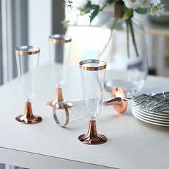12 pcs 5 oz Clear with Rose Gold Rim Champagne Flutes Wedding Party Tableware
