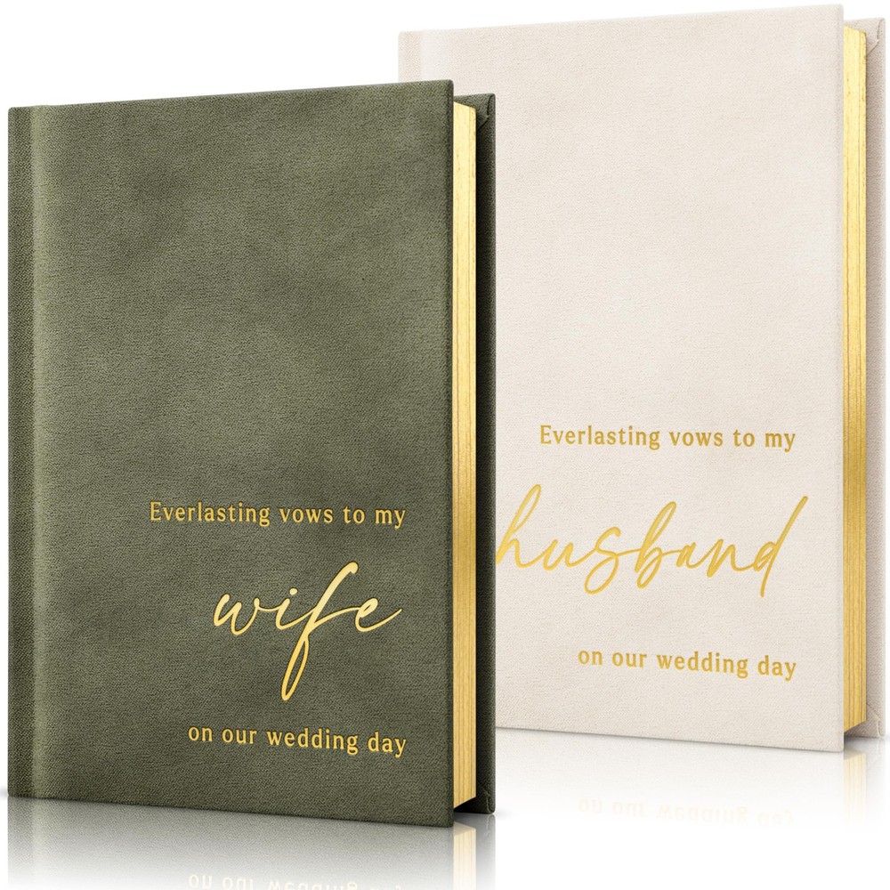 Elegant Velvet Wedding Vow Books With Gold Foil Lettering His and Hers Vow Books