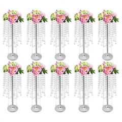 10pcs Crystal Flower Stand Silver Table Centerpieces for Wedding Party Decor