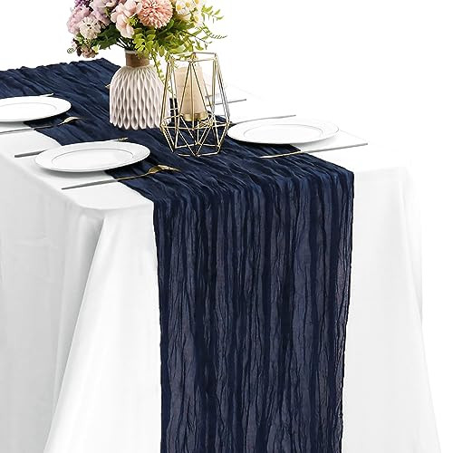 0FT Cheesecloth Table Runner Boho Gauze Fabric Table Runner Rustic 1 Navy Blue
