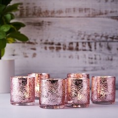 6 pcs 3″ Metallic Primrose Design Mercury Glass Votive Candle Holders Wedding