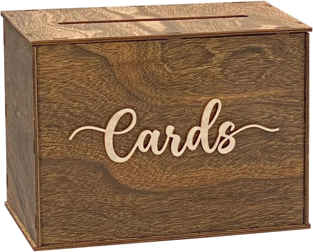 Cregugua Rustic Wooden Card box 12x9x7 Inch Gift Card Box for Wedding Birthday B