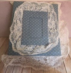 VTG Blue Floral Fabric Lace Photo Album Cottagecore Shabby Chic Slip-In Pages