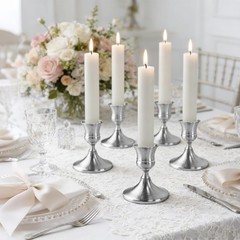 Vintage Silver Taper Candle Holders Set of 2, Metal Candlestick 2PC,