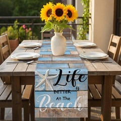 Ocean Coastal Starfish Decorative Table Runner 13x70inch, Linen Textured Tabl…