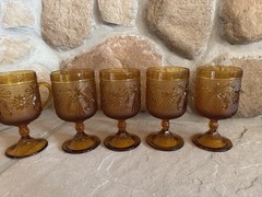 Vintage Glass Set of 8 Goblet MCM Orange Colored Raised Pattern Goblet 5.5″ tall