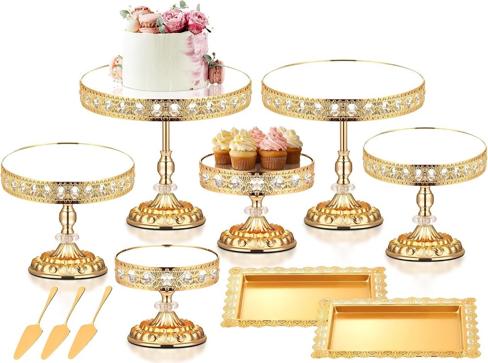 12-PC Gold Cake Stand Set Vintage Cake Stand W/ Crystal Edge & Cupcake