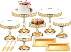 12-PC Gold Cake Stand Set Vintage Cake Stand W/ Crystal Edge & Cupcake