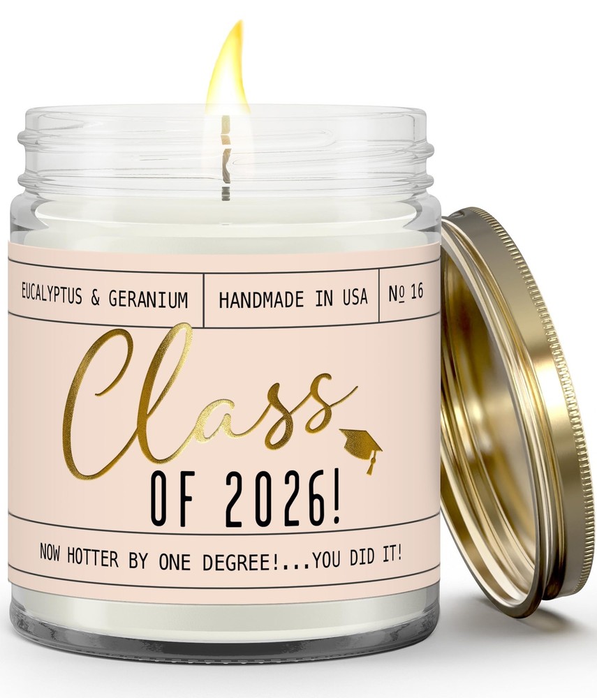 Graduation Gift for Her Class of 2026″ Soy Candle, w/Eucalypus 9 Ounce, Amber